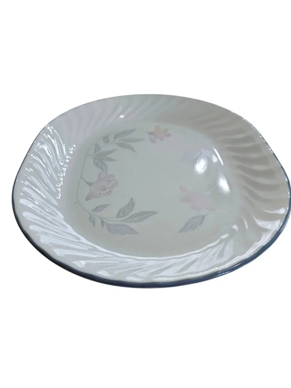 Corelle Pink Trio Platter 12" white blue band floral oval swirl on border - Picture 2 of 9